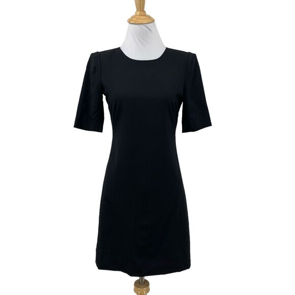 Theory Dress Womens 2 Black Wool Blend Shoulder Pads Back Zip Full Lined Sheath - Picture 1 of 16